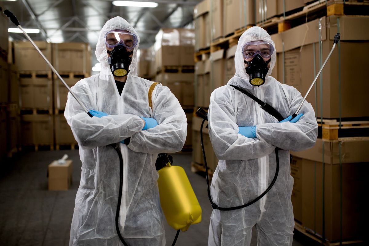 Professional pest control team at work